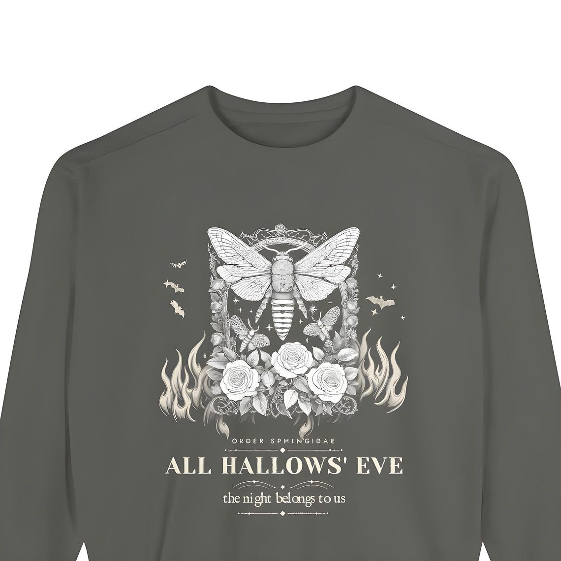 Gothic Moth Engraving Sweatshirt — Comfort Colors crewneck sweatshirt by WedgeAtelier