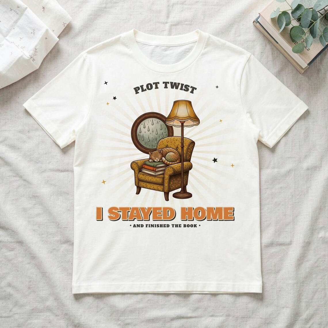 Plot Twist I Stayed Home Reading Cat Tee by WedgeAtelier