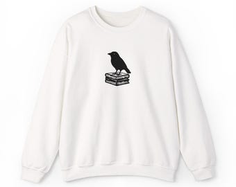 Embroidered Raven on Books Sweatshirt, Dark Academia Crewneck