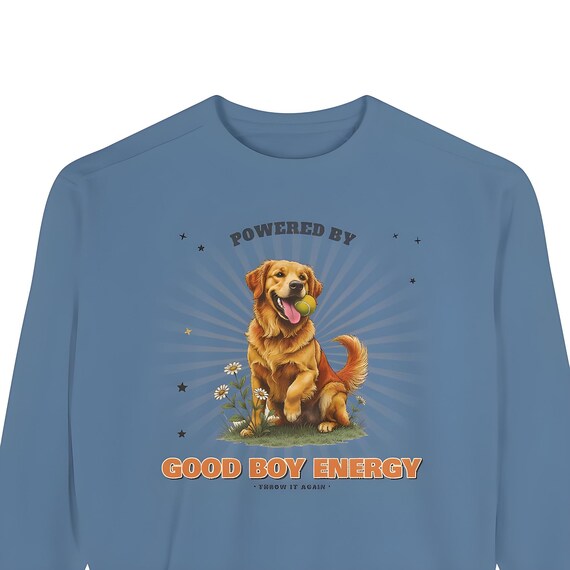 Good Boy Energy Golden Retriever Sweatshirt — Comfort Colors crewneck sweatshirt by WedgeAtelier