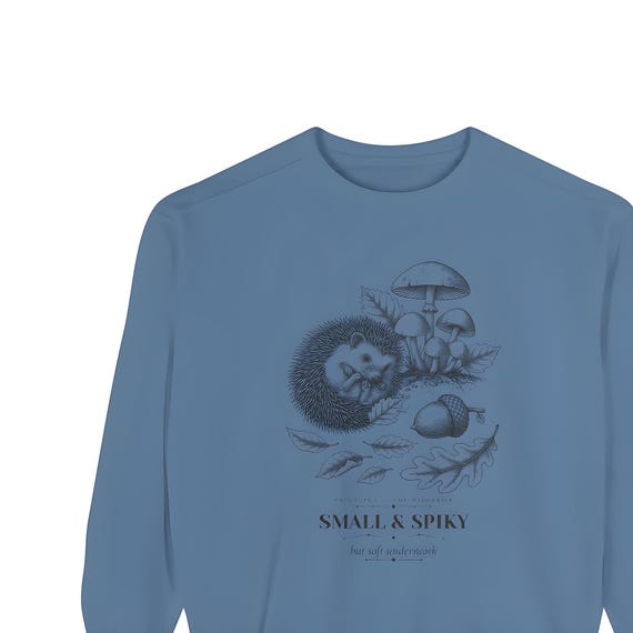 Hedgehog Mushroom Sweatshirt — Comfort Colors crewneck sweatshirt by WedgeAtelier