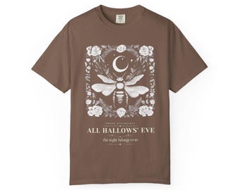 All Hallows Eve Shirt, Death's Head Moth Halloween Tee, Gothic Engraving T-Shirt, Dark Academia Witchy Gift, Comfort Colors