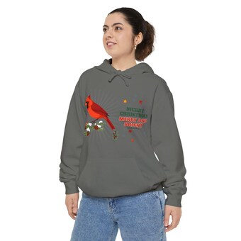 Cardinal on Snowy Pine Christmas Hoodie photo 6