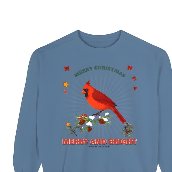 Cardinal on Snowy Pine Christmas Sweatshirt — Comfort Colors crewneck sweatshirt by WedgeAtelier