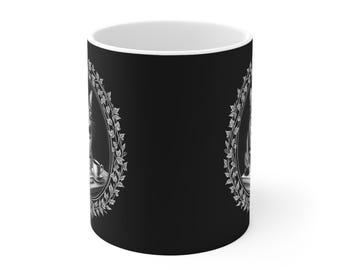 Vintage-Style Cat Dad Mug, Printed Tabby Portrait, 11oz Ceramic