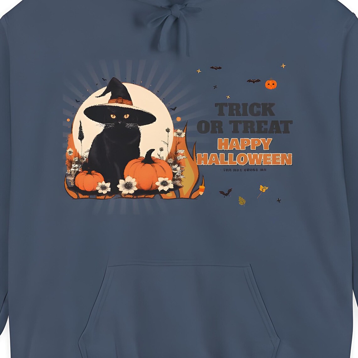 Retro Black Cat Witch Hat Hoodie — Comfort Colors hoodie by WedgeAtelier
