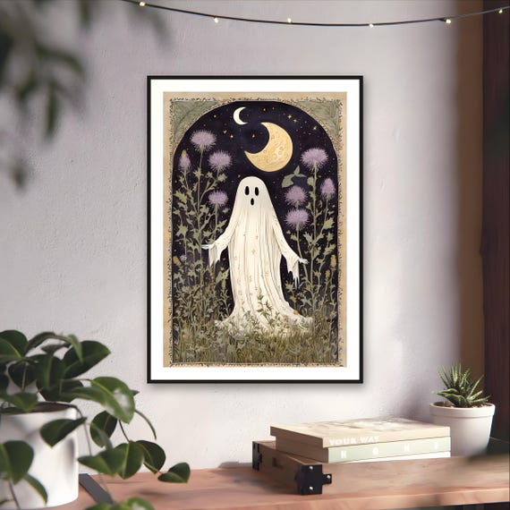 Folk Art Ghost Garden Print — art print by WedgeAtelier