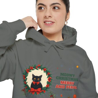 Merry and Feral Black Cat Wreath Hoodie photo 5