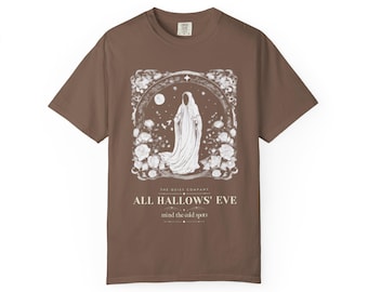 All Hallows Eve Ghost Shirt, Gothic Halloween Engraving Tee, Spooky Vintage T-Shirt, Dark Academia Gift, Comfort Colors