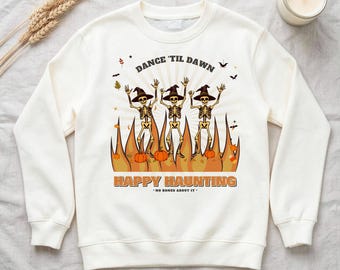 Dancing Skeletons Halloween Sweatshirt, Comfort Colors® Skeleton Crewneck, Funny Spooky Season Sweatshirt Women