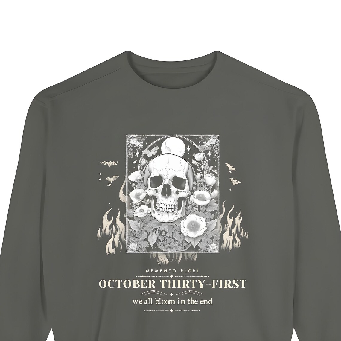 Gothic Skull and Poppies Sweatshirt — Comfort Colors crewneck sweatshirt by WedgeAtelier