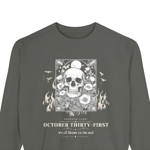 Gothic Skull and Poppies Sweatshirt — Comfort Colors crewneck sweatshirt by WedgeAtelier