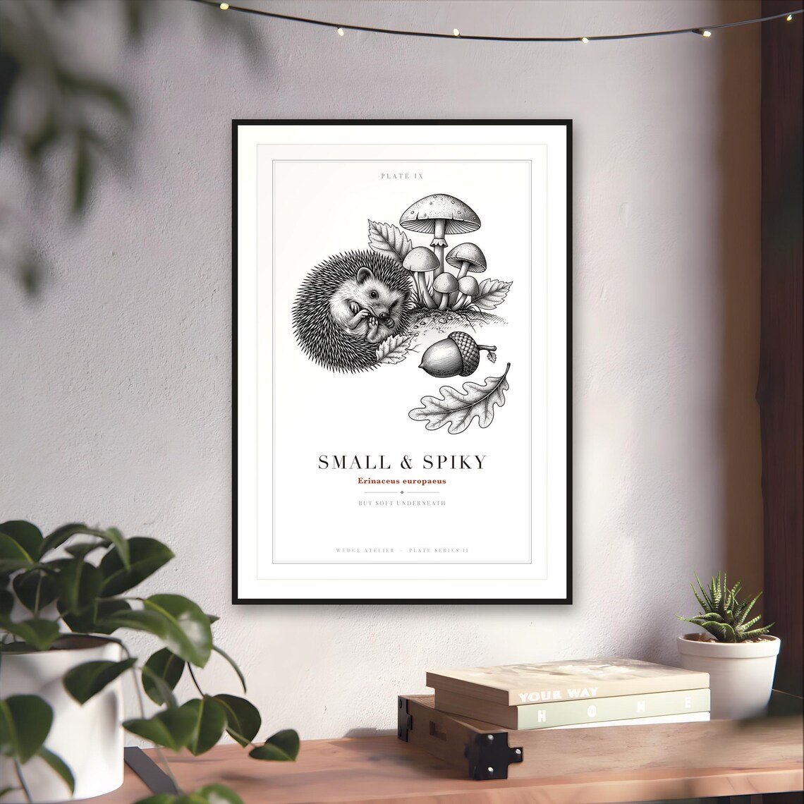 Hedgehog Mushroom Engraving Print — art print by WedgeAtelier