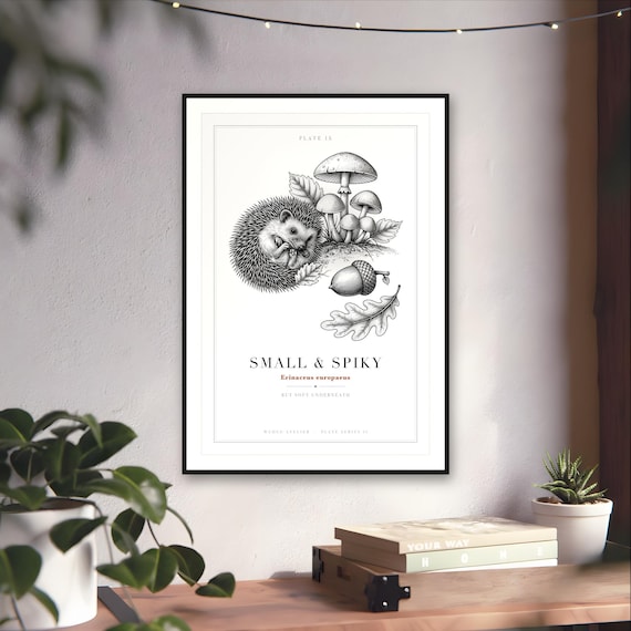 Hedgehog Mushroom Engraving Print — art print by WedgeAtelier