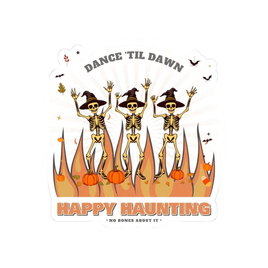 Dancing Skeletons Halloween Sticker — kiss-cut vinyl sticker by WedgeAtelier