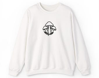 Embroidered Mushroom and Fern Sweatshirt, Cottagecore Crewneck