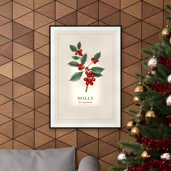 Holly Botanical Christmas Print — art print by WedgeAtelier