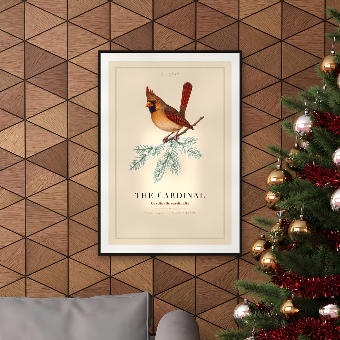 Vintage Cardinal on Snowy Pine Specimen Plate Print — art print by WedgeAtelier