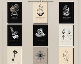 Dark Academia Study Prints, Vintage Curiosities Gallery Wall Set (Digital Download)