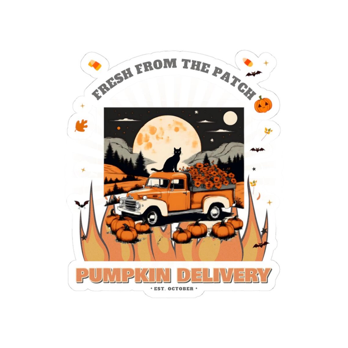 Pumpkin Delivery Truck Sticker — kiss-cut vinyl sticker by WedgeAtelier