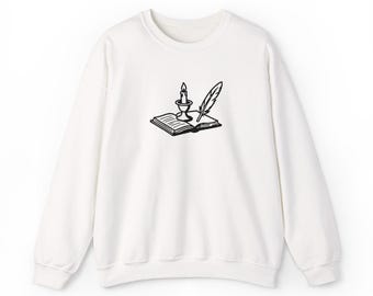 Embroidered Book, Candle and Quill Sweatshirt, Dark Academia Crewneck