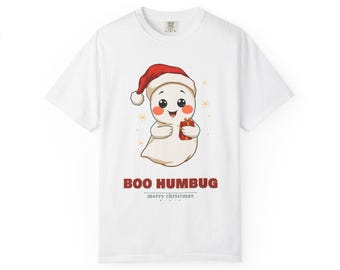 Boo Humbug Shirt, Ghost in Santa Hat Christmas Tee, Funny Cute Holiday Comfort Colors T-Shirt, Spooky Christmas Gift
