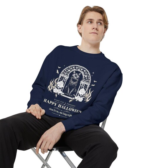 Black Cat Gothic Roses Candles Sweatshirt by WedgeAtelier