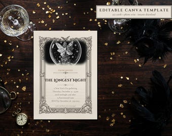 Gothic New Year's Eve Invitation Template, Editable Canva Midnight Party Invite (Digital Download)