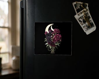 Moon Garden Floral Fridge Magnet, Gothic Home Decor, 3-6 Inch (Printed to Order)