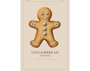Gingerbread Print, Vintage Christmas Kitchen Wall Art, Cookie Specimen Plate, Holiday Baking Poster, Kitchen Decor