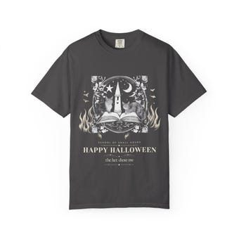 Happy Halloween Witch Hat Cat Engraved Tee photo 6