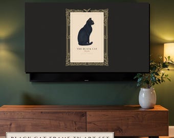 Black Cat Frame TV Art Set, 9 Vintage-Style Gothic Cat Paintings (Digital Download)