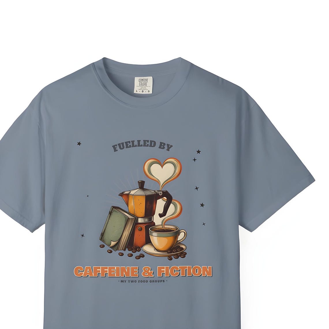 Caffeine and Fiction Shirt — Comfort Colors tee by WedgeAtelier