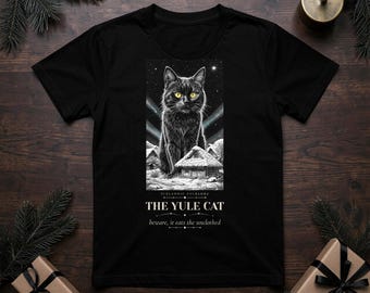 Yule Cat Shirt, Icelandic Folklore Gothic Christmas Tee, Jolakotturinn Black Cat Gift (Comfort Colors)