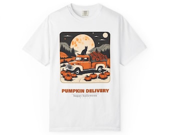 Pumpkin Truck Shirt, Retro Fall Comfort Colors Tee, Vintage Harvest Farm T-Shirt, Autumn Black Cat Gift