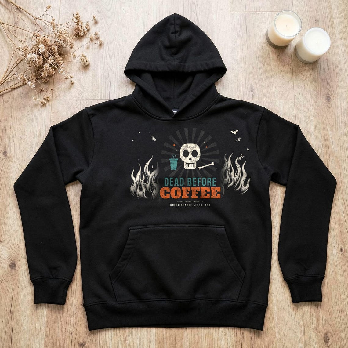 Dead Before Coffee Halloween Hoodie by WedgeAtelier