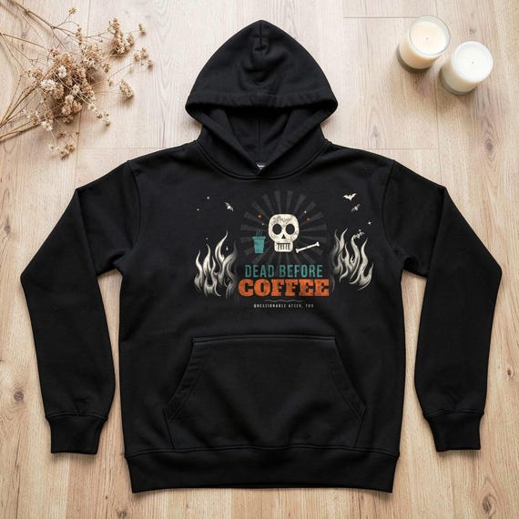 Dead Before Coffee Halloween Hoodie by WedgeAtelier