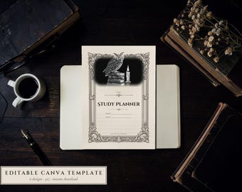 Dark Academia Study Planner Template, Editable Canva Weekly Schedule (Digital Download)