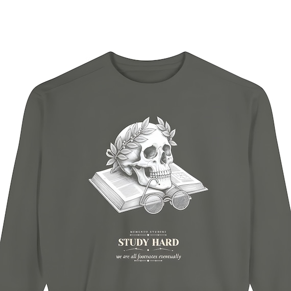 Dark Academia Skull Sweatshirt — Comfort Colors crewneck sweatshirt by WedgeAtelier