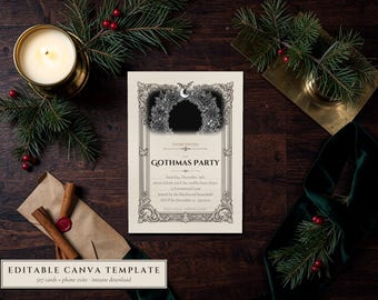 Gothmas Party Invitation Template, Editable Canva Gothic Christmas Invite (Digital Download)