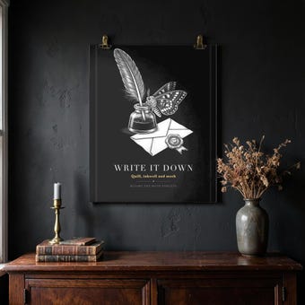 Dark Academia Quill Inkwell Moth Print photo 4