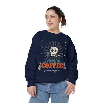 Dead Before Coffee Halloween Sweatshirt photo 2