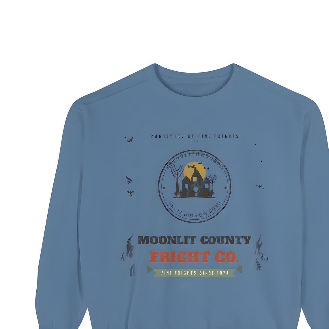 Moonlit County Fright Co. Sweatshirt — Comfort Colors crewneck sweatshirt by WedgeAtelier