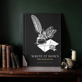Dark Academia Quill Inkwell Moth Print photo 3