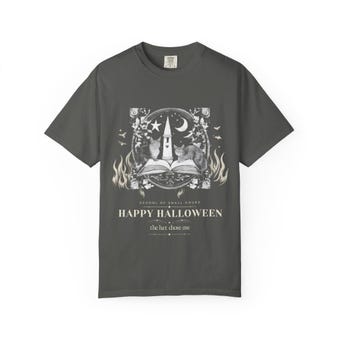 Happy Halloween Witch Hat Cat Engraved Tee photo 3
