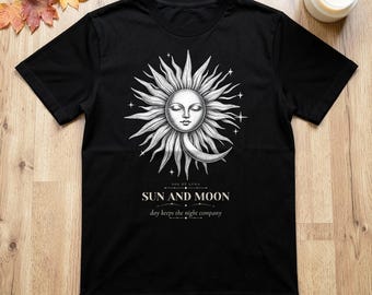 Engraved Sun and Moon Celestial Faces Tee, Whimsigoth Gift (Comfort Colors)