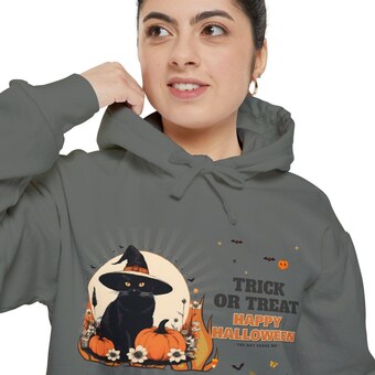 Retro Black Cat Witch Hat Hoodie photo 5