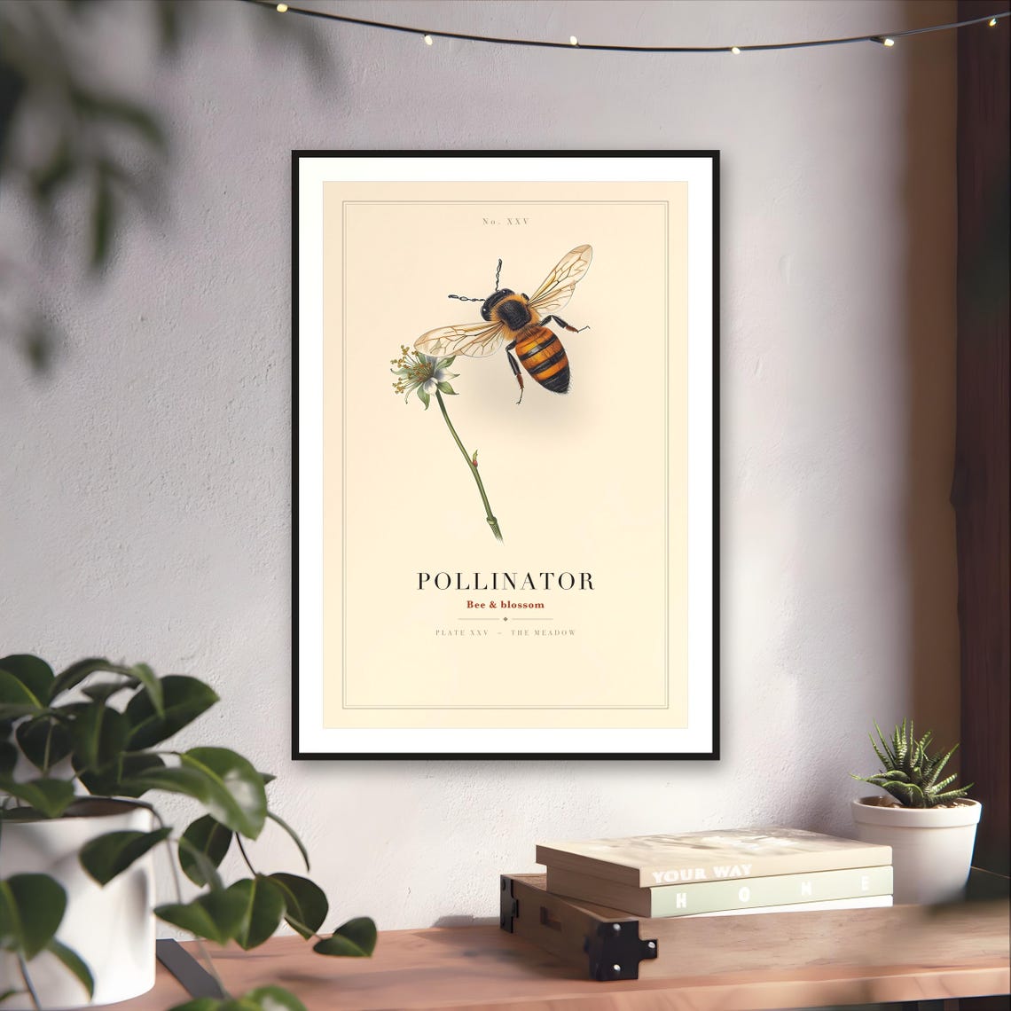 Sage Green Bee Blossom Print — art print by WedgeAtelier