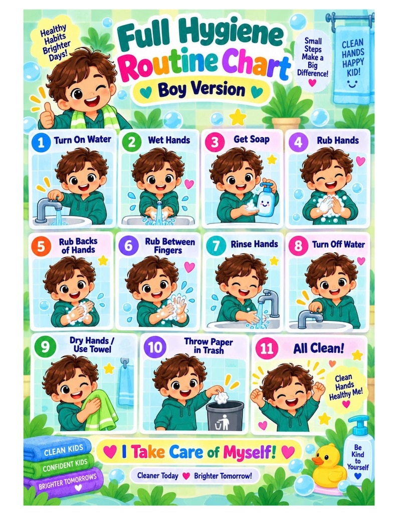 Hygiene Tracker & Self Care Chart for ADHD Kids, Autism Visual Schedule ...
