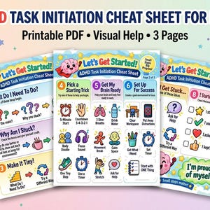 ADHD-uppgiftsinitieringsblad för barn, ADHD-checklista, uppgiftsfördelningsblad, poster med exekutiva funktioner